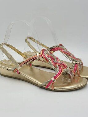 Bijou New York Gold Pink Orange Braided Gladiator Style Sandals 8.5